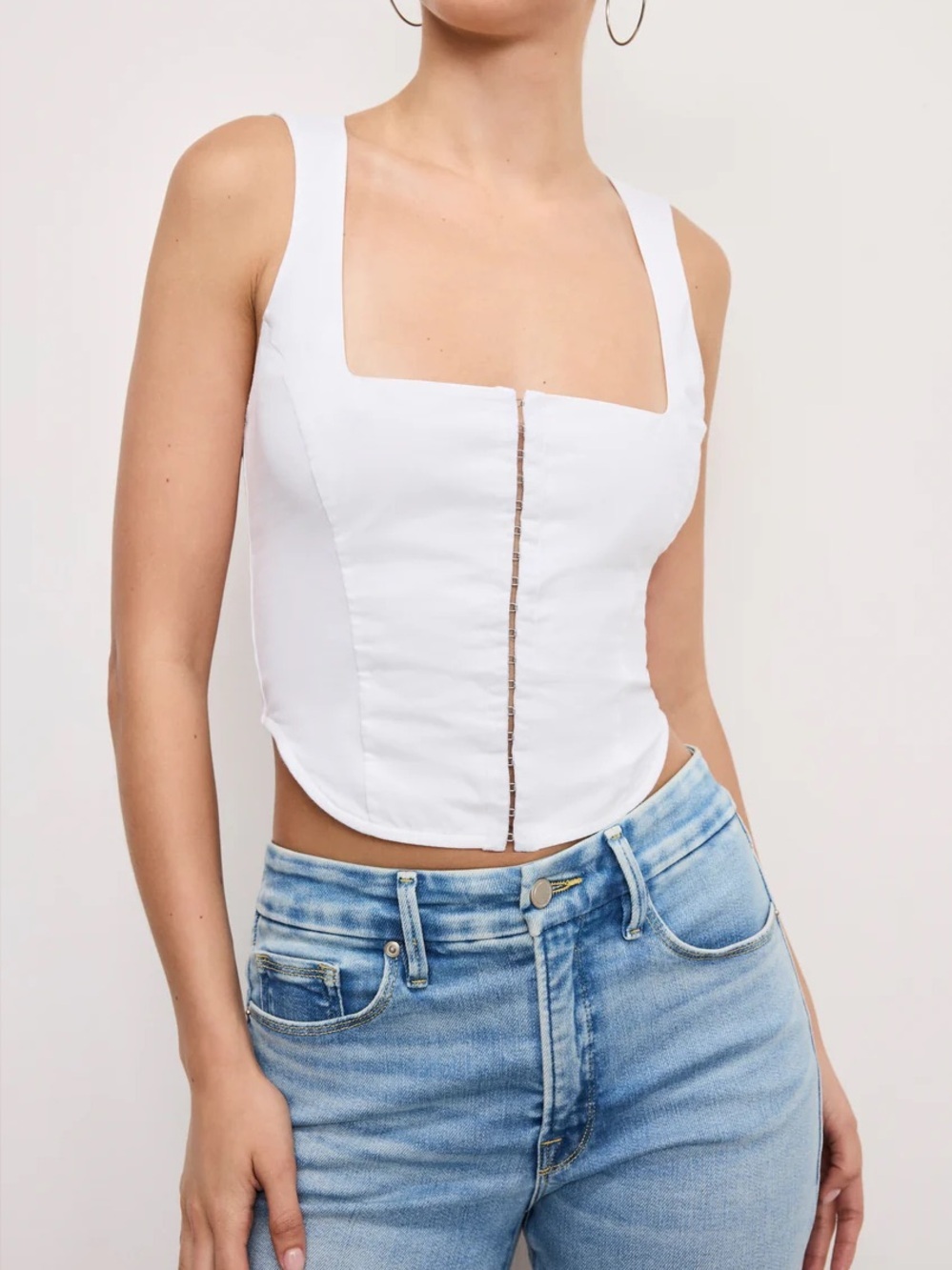 GOOD AMERICAN Poplin Corset Top in White.  Size Large